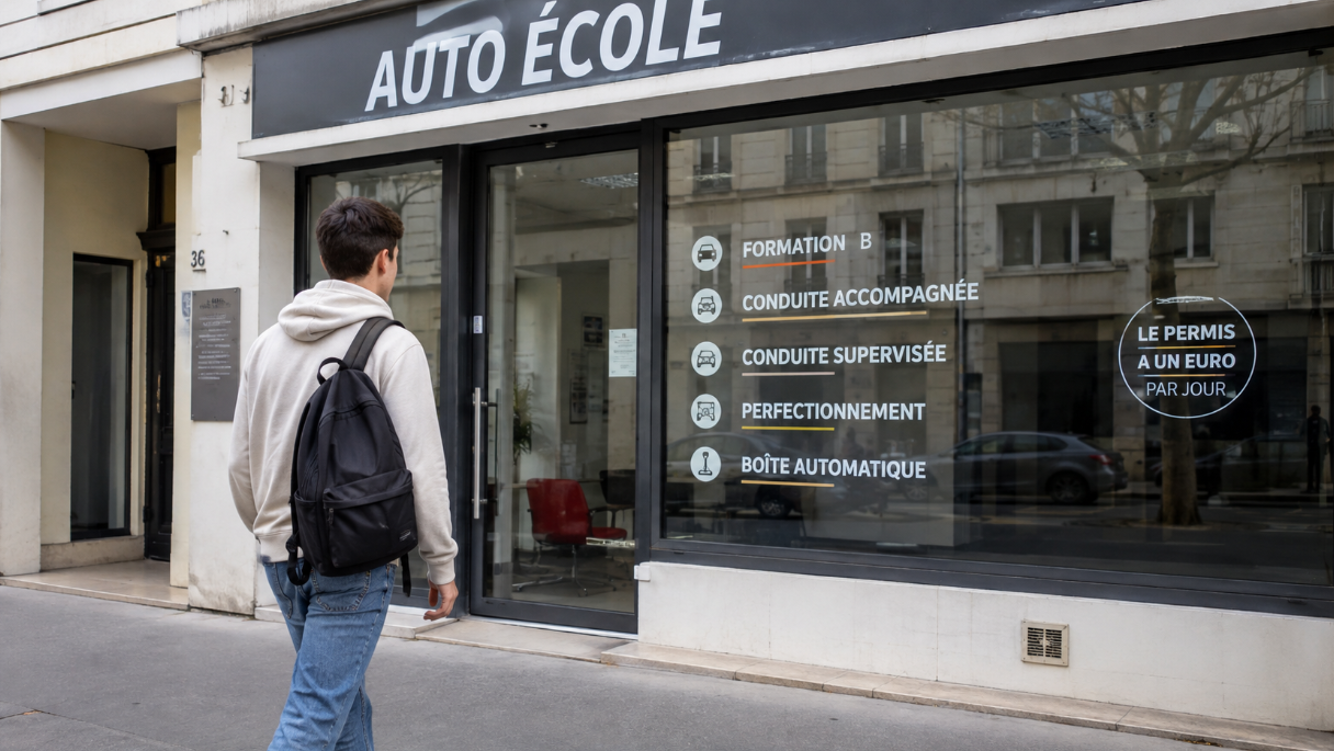 Jeune homme se rend dans une auto-école