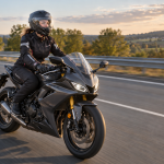 Une femme sur sa Yamaha sur l'autoroute